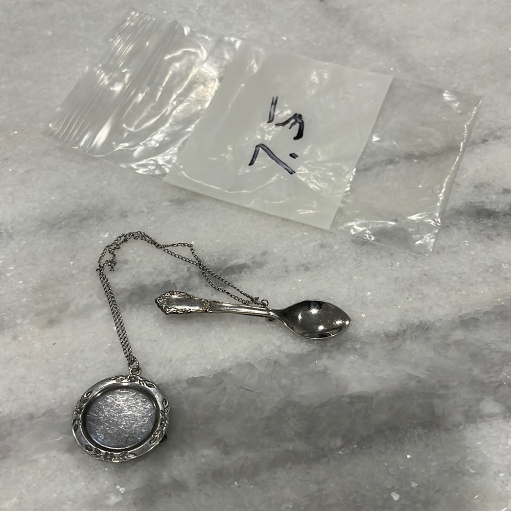 Vintage real silver brooch spoon and plate